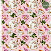 Nostalgic Teapots and Floral Beauty Patterned Digital Printed Fabric